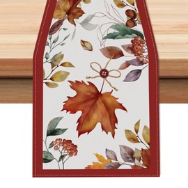 Bonhause Fall Maple Leaves Table Runner 13x90 Inch Autumn Leaf Thanksgiving Kitchen Dining Table Decoration for Indoor Outdoor Home Party Decor