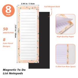 imoon 8-Pack Refrigerator Magnetic Notepads, Large Note Pads for Lists, Reminders, Grocery List, Full Magnet Back, 50 Sheets per Pad, Floral Designs