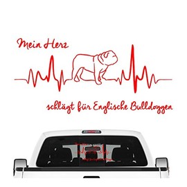 siviwonder English Bulldog Bully Sticker Car Heart Heartbeat Dog Sticker Dog Foil Colour Red Size 30 cm