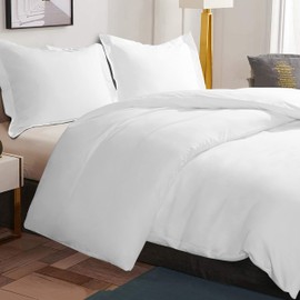 organictune Duvet Cover Twin Size - Soft Microfiber Queen Duvet Cover Set, 2 Pieces, 1 Duvet Cover 68x90 Inches with Zipper Closure and 2 Pillow Shams, Comforter Not Included, White