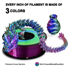 YOUSU Tri Color PLA 3D Printer Filament 1.75mm, Coextrusion Rainbow PLA Filament with Silk PLA Pink-Blue-Green, Multi Color 3D Printing Filament +/-0.02mm, 1kg/2.2lbs
