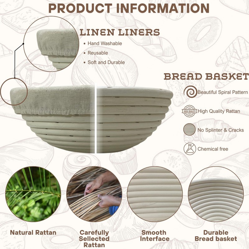 [Upgraded] Banneton Bread Proofing Basket 2 pack 9" Round With