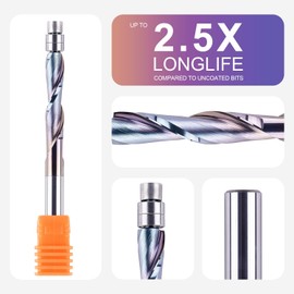 SpeTool 1/4'' Shank Flush Trim Router Bit, Up Cut Spiral with 1-1/8'' Cutting Length, Bottom Bearing CNC Pattern Router Bit with TAC Coating, Extra Long for Woodworking