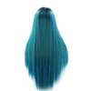 Long Straight Hair Wig Gradient Green Color Centre Parting Hairstyle
