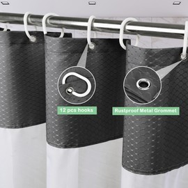 UFRIDAY Waffle Weave Fabric Shower Curtain with Mesh Window, Heavy Duty Decorative Bathroom Curtain with White Pique Pattern, Spa-Like Hotel Luxury, Water-Repellent,72x 78Inches