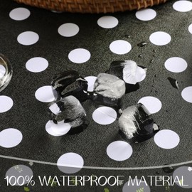 Romanstile Oilcloth Tablecloth Black with Dots 140 x 180 cm Outdoor Tablecloth 350 GSM PVC Garden Tablecloth with Edges Weatherproof Plastic Tablecloth for Wedding, Birthday Party, Spring, Summer