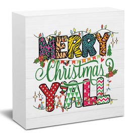 Christmas Sign Decorations for Home Office Desk Christmas Decor for Table Merry Xmas Yall Sign Desk Accessories 5 X 5 Inch