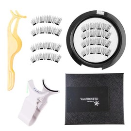VanFROSTED Magnetic Eyelashes, No Glue Required, Magnet, Adsorption, False Eyelashes, Magnet, 3D Mink, Volume, Bulb, Repeatable Set, Plastic Tweezers, Applicator Kit (N0508 Banana Cream)