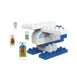 BiOBUDDi BB-0110 Helicopter Building Kit, Biological Building Blocks for Plug-In, Compatible with Other Brands, Made of Organic Plastic, 17 Clamping Blocks, Play Background and Cardboard Toy Figures
