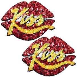 Tripetals Contrast Sequin Pasties Glitters Pasties Pack Rave Party Pasties Sticky Nipple Covers Reusable - Red Lip -Kiss