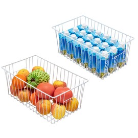 Freezer Baskets Organizer, Refrigerator Metal Wire Storage Divider, Household Container Bins with Handles for Kitchen, Pantry, Cabinet, Closets - Pearl White (6, 16in x 10in x 5.5in)