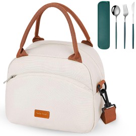 Bolsa del Almuerzo, Lonchera termica para mujer y Hombre, Incluye un Juego de Vajilla, Tela Oxford A Prueba de Goteo, Lunch Bag para Picnic Playa, oficina, Camping (Beige)