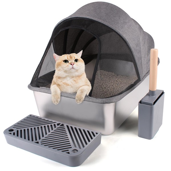 Upgrade Stainless Steel Cat Litter Box, XL Large Enclosed Cat
