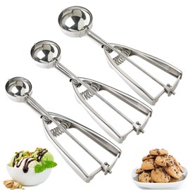 Ice Cream Scoop, 3Pcs Cookie Scoop Set, 18/8 Stainless Steel Cookie Dough Scoop, Cookie Scoops for Baking Set of 3, Ice Cream Scooper with Trigger Release, Cookie Scooper for Baking