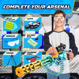 ArtCreativity Dart Gun Super Powerful Electronic Gatling Toy Gun for Kids, Mini Gun Rapid Toy Machine Gun with Foam Dart Blaster, Kids Revolving Toy Minigun with Automatic and Manual Mode