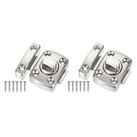 PATIKIL Rotate Bolt Latch, 2 Pack Zinc Alloy Gate Latch Safety Door Lock Security Door Slide Latch Pet Door Lock with Screws for Cabinet Closet Furniture Silver