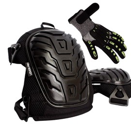 Generic Professional kit for various jobs includes EVA and nylon knee pads and adjustable heavy duty gloves with TPR technology, work gloves, cut resistant work gloves, knee protector., Black