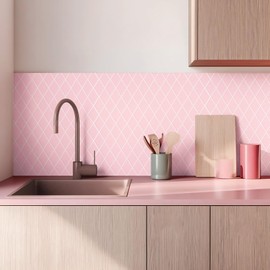 10-Sheet Peel and Stick Backsplash Diamond Shape, Ist Momoreo Stick on Backsplash Adhesive Tile for Kitchen Bathroom Accent Wall 11.8"x11.8", Pink