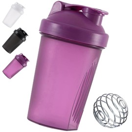 hzkais Protein Shaker Bottle 400ml with Stainless Steel Mixing Ball, Shaker Bottle for Fitness Sports Gym, Milkshake Cups, BPA Free, Leakproof Flip On Lid, Dishwasher Safe, Purple