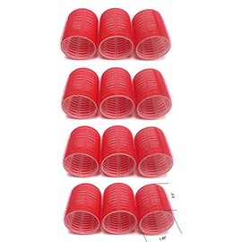 12 Count Jumbo Size Diameter 1.88" Self Grip Non Slip Hair rollers for Soft Curls red