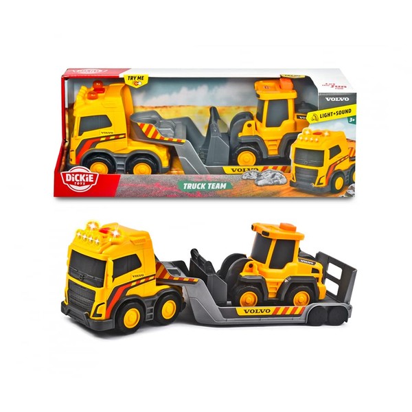 Dickie Toys - Light & Sound Volvo Truck with Trailer + 1 Construction Vehicle