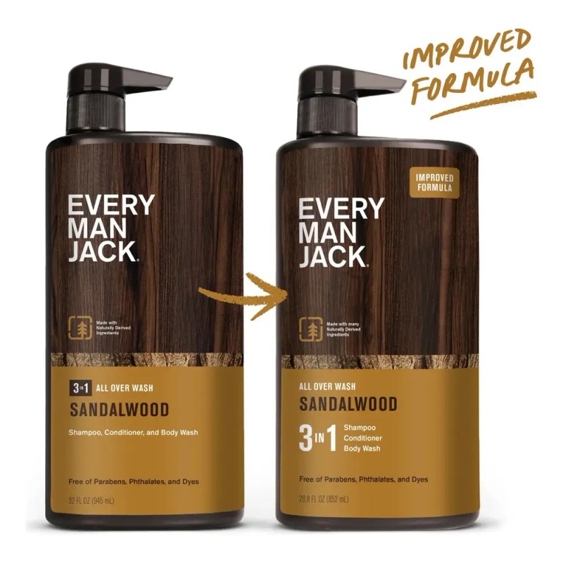 Every Man Jack Mens Wash 3 In 1 Sandalwood 852ml