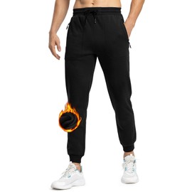 Rdruko Men's Fleece Jogger Pants Winter Thicken Sweatpants Warm Track Pants with Pockets,Black,L