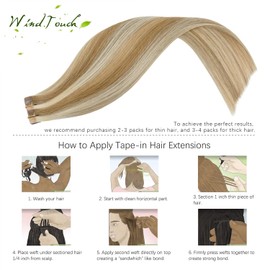WindTouch Tape in Hair Extensions 100% Human Hair Mixed Bleach Blonde Extensions Straight 20 Pcs 14Inch #18p613 30g