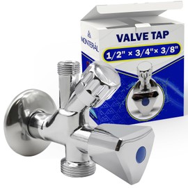 Combination Angle Valve 1/2 Inch x 3/4 Inch x 3/8 Inch Chrome-Plated Brass for Water Supply of Washing Machine Dishwasher Sink MONTERAL