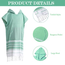 Sufeasdf 1pcs Turkish Towel Poncho Turkish Cotton Beach Poncho wim Cover Up Wearable Towel Hooded Poncho with Pocket for Adult Man Women (Green)