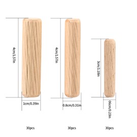90 Pcs Wooden Dowels Assorted, M6 M8 M10 Wood Plugs Dowel Rods, Woodwork Pins Tapered and Ribbed for Grooved Fluted, Craft, DIY, Carpentry