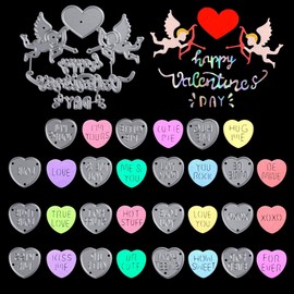OIIKI 16 PCS Valentine Hearts Die Cuts, 15 PCS Heart Dialogues Stencils + 1PCS Happy Valentines Day Stencils Cutting Dies DIY Crafts Gifts for Valentine's Day
