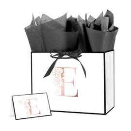 Linelglobal Letter Gift Bag with Wrapping Paper Ribbon for Women Men 12.6" Anniversary Wedding Party - Initial E
