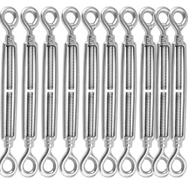 MAHIONG 10 PCS M10 Eye & Eye Turnbuckle, 3/8 Inch 10mm Thick 304 Stainless Steel Turnbuckles Hardware for Tensioning Cable Wire Rope, Adjustable Length 9" - 14"