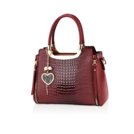 NICOLE & DORIS Ladies Satchel Handbag Women Top Handle Bags Crocodile Shoulder Bags PU Leather Crossbody Bag Designer Hand Bags with Pendant Red