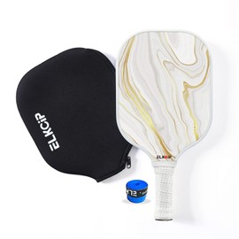 Composite Pickleball Paddle with Cover for Women, Graphite Carbon Fiber Polypropylene Honeycomb Core Pickle Ball Racquet Gift for Mother Wife Grandmother Girlfriend, White Marble