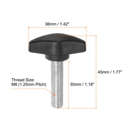 sourcing map 4pcs Tee Wing Knobs Thumb Screws M8 x 30mm Standard Male Thread Plastic T Knobs Handles Hand Clamping Knobs Grip Thumbscrew, Black