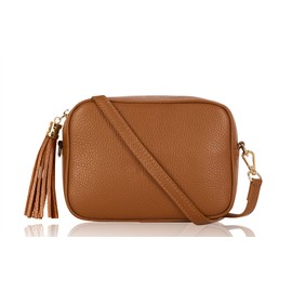 Montte Di Jinne - 100% Made in Italy - Soft Leather Leather Women's Cross Body Bag with Tassel key Ring (Dark Tan)