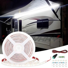 LLTOP RV Awning Lights 12vdc 13ft/4m White LED Strip Camper Waterproof IP67 Motorhome Travel Trailer Canopy Outdoor RV Underglow Exterior Tape Lights