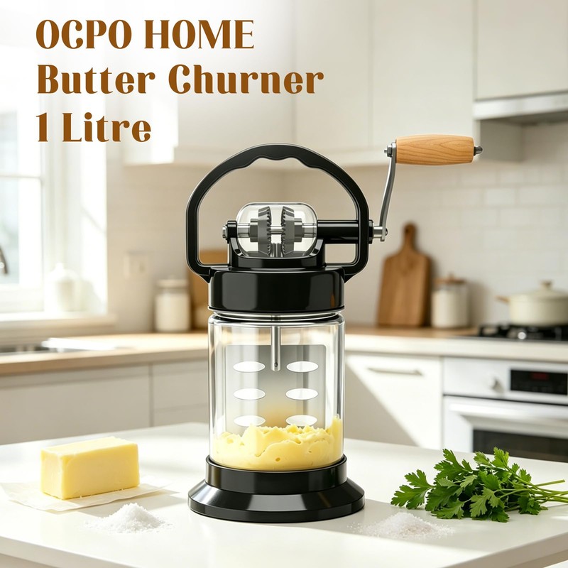 Upgraded 1L Manual Butter Churner with Non-Slip Base & Finger-Safe