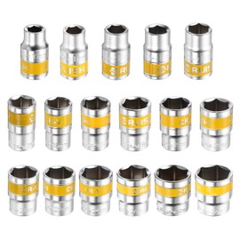 HARFINGTON 17pcs 1/2" Drive 6 Points Socket 10-32mm Metric Shallow Impact Socket CR-V Steel Flip Socket Spindle Axle Nut Impact Socket for Home Auto Hex Nuts Bolts Repair, Silver Yellow