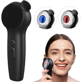 Cepillo Limpiador Facial de Silicona, Función de Luz Roja y Azul (Negro)