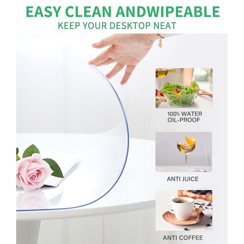 WingCanto 52 Inch Round Clear Table Cover Protector PVC Plastic