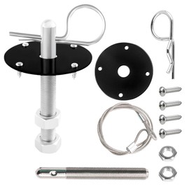 HQRNYP Hood Pins Kit for Car, Hood Latch Kit, Stainless Steel Hood Pin Lock Clip with Racing Lanyard, Auto Threaded Engine Hood Pin Plate Lock for Fixing Car Hood Cover & Reduce Shaking (Black)