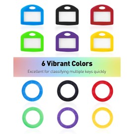 Uniclife 12 Pack Round Key Caps Covers and 12 Pack Key Cap Tags with Blank Paper Labels & Clear Windows Colorful Key Identifiers Protectors for Regular Flat House Keys (Not for Odd-Shaped Keys)