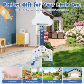 HOMGX Kids Basketball Hoop, Outdoor Indoor Cloud Shaped Mini Basketball Goal Toy Stand w/Adjustable Height, Suitable for preschoolers, Basketball Hoop Set Best Gift for Baby Infant (White)