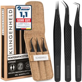 KLINGENHELD® Precise Eyelash Tweezers Set – Extra Fine Fibre Tips for Maximum Hold – For More Volume and Perfect Compartments – Includes Cotton Case 100% Plastic-Free – Tweezers Eyelash Extension