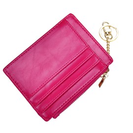 woogwin Slim RFID Credit Card Holder for Women Mini Front Pocket Wallet Purse With Keychain(Oil Rose)
