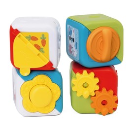 Chicco 2-in-1 Multiactivity Cube, Set of 4 Coloured Animal Blocks, Stackable for Sensory Fun, Manual and Logical Activities, Toy for Children, 10-36 Months