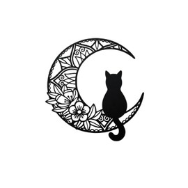 Ling & Bai Black Cat and Moon Walls Hanging Ornament Decor Acrylic Silhouette Wall Art for Kitten Lover Indoor Outside Living Room Home (Cat on moon)